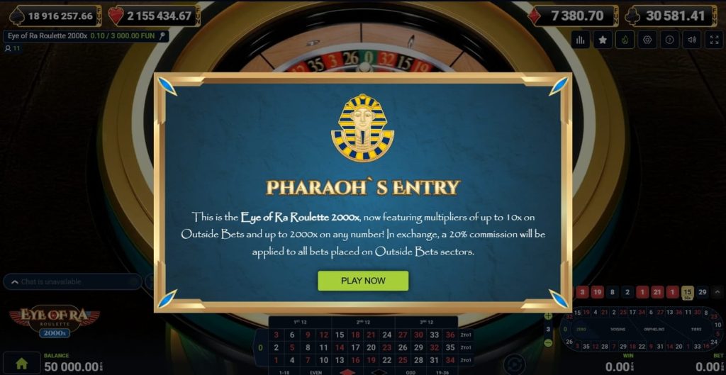 Jugabilidad e interfaz Eye of Ra Roulette 2000x